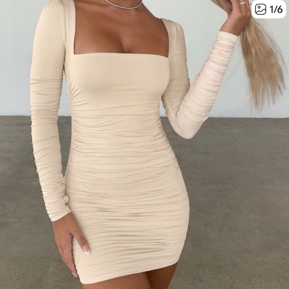 Oh Polly Cream Long Sleeve Dress